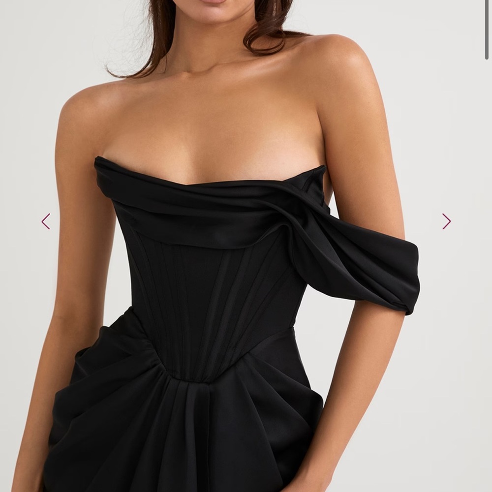 House of CB Black One-Shoulder Draped Corset Dress